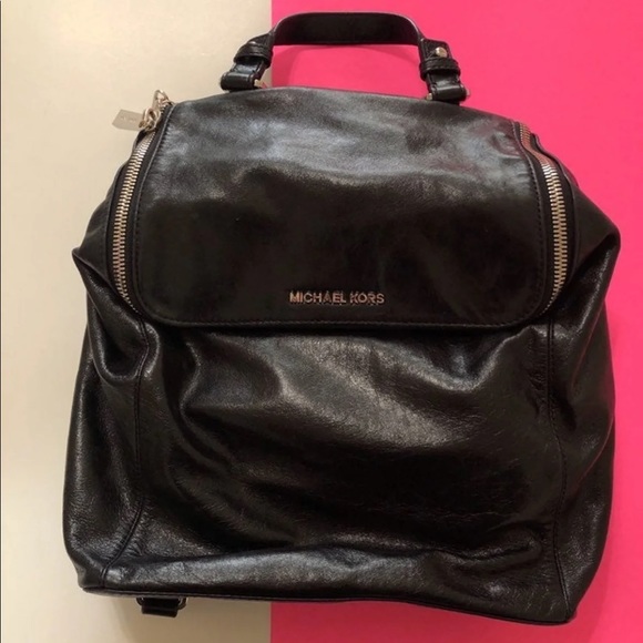 mk black leather backpack